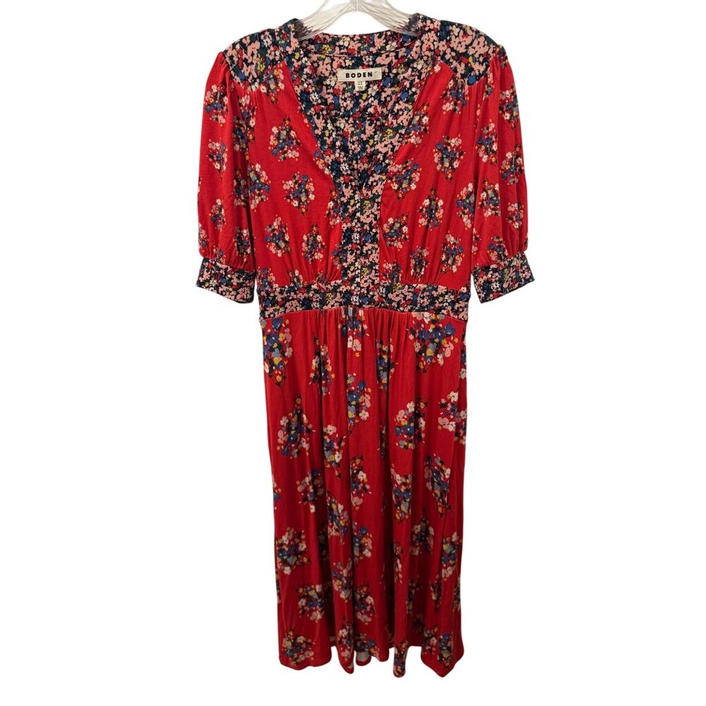 Boden Red Floral Midi Dress
